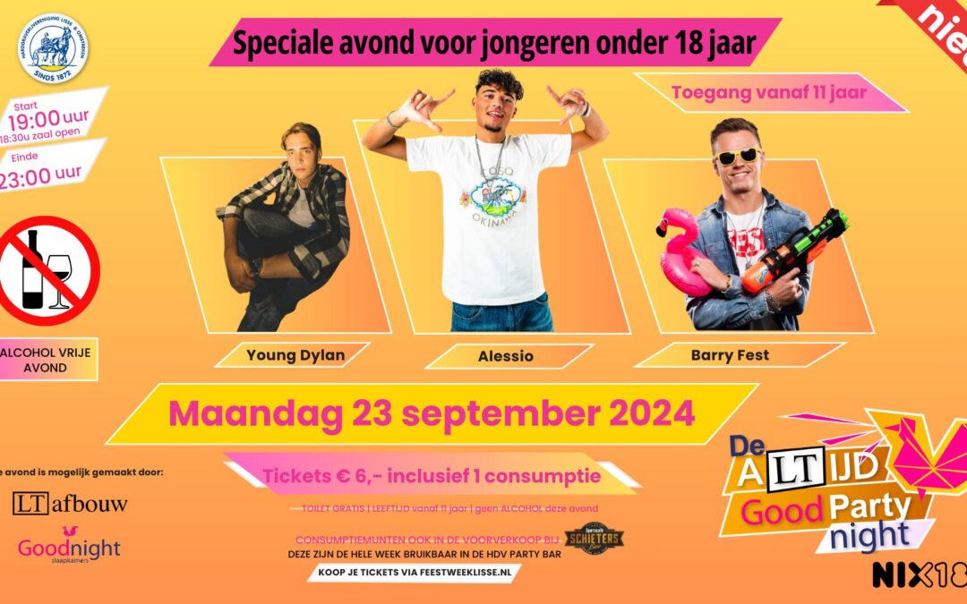 Speciale feestavond voor jongeren onder de 18 jaar! Dit is een cadeau van LT-Afbouw en Goodnight Slaapkamers.